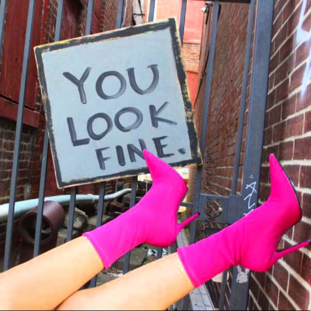 Magenta Pointy Toe Sock Heel Booties